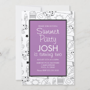 Summer Beach Theme Doodle Birthday Party Kraft Invitation