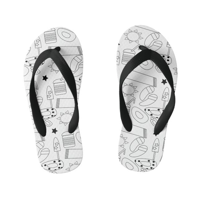 Summer Beach Theme Outlines Pattern Kid's Thongs (Footbed)