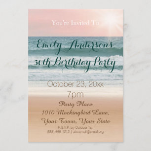 Summer Beach Theme Pink Sunset 30th Birthday Invitation