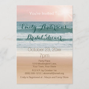 Summer Beach Theme Pink Sunset Bridal Shower Invitation