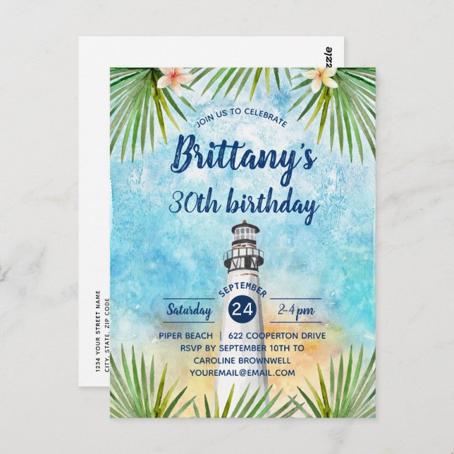 Summer Beach Themed Birthday Party Invitation Postcard (Front/Back)