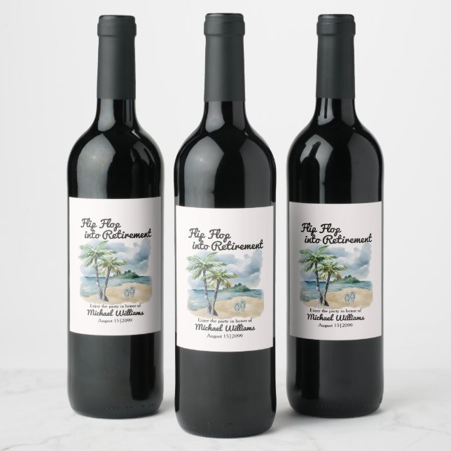 Summer Beach Themed Flip Flop Retirement Party Wine Label (Bottles)