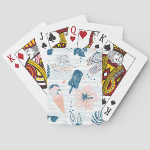 Summer Beach Tropical Blue Coral Striped Playing Cards