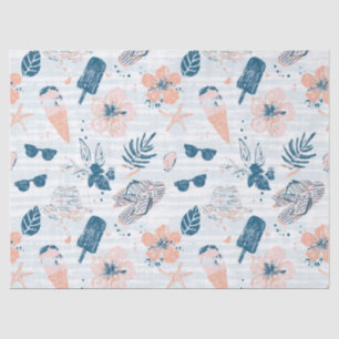 Summer Beach Tropical Blue Coral Striped Tissue Paper
