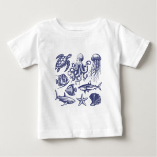 Summer beach turtle Fish Shark Octopus Seashell Baby T-Shirt