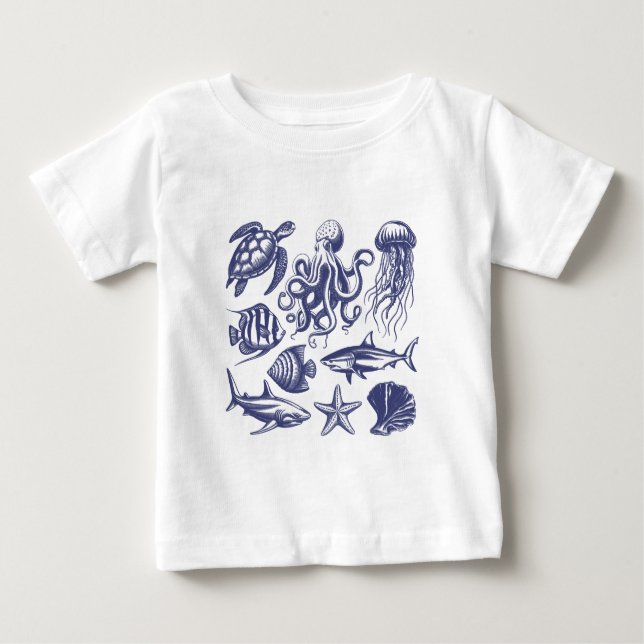  Summer beach turtle Fish Shark Octopus Seashell   Baby T-Shirt (Front)