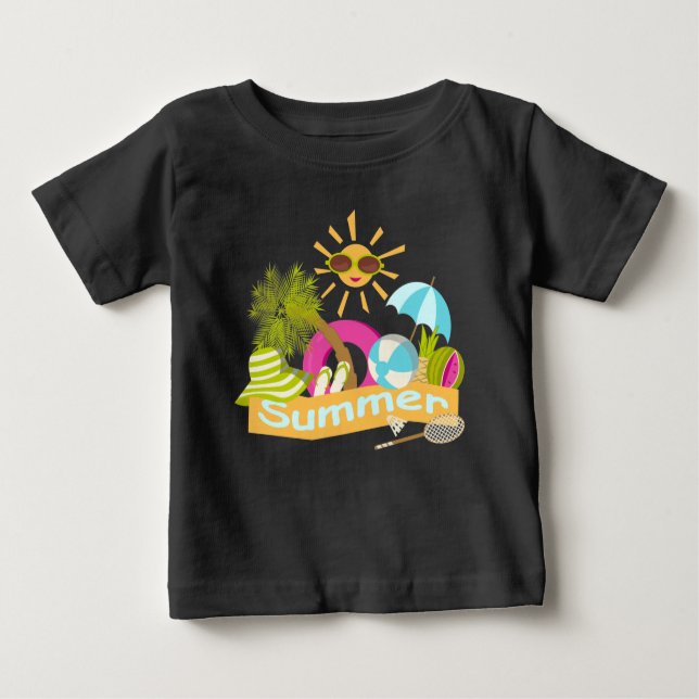 Summer beach vacation smiling sun in sunglasses baby T-Shirt (Front)