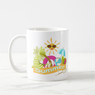 Summer beach vacation smiling sun in sunglasses coffee mug