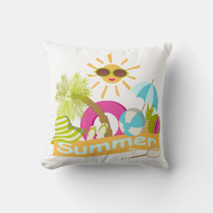 Summer beach vacation smiling sun in sunglasses cushion