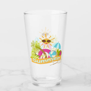 Summer beach vacation smiling sun in sunglasses  glass