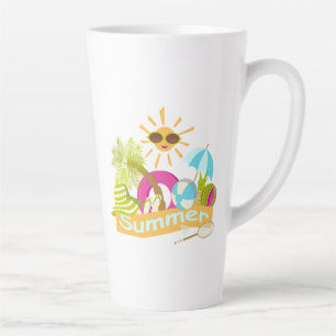 Summer beach vacation smiling sun in sunglasses latte mug