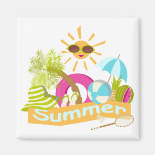 Summer beach vacation smiling sun in sunglasses magnet