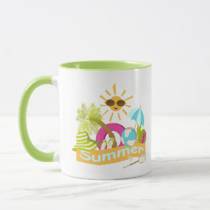 Summer beach vacation smiling sun in sunglasses mug