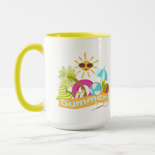Summer beach vacation smiling sun in sunglasses mug