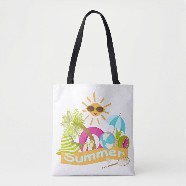 Summer beach vacation smiling sun in sunglasses tote bag (Front)