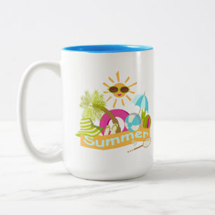 Summer beach vacation smiling sun in sunglasses Two-Tone coffee mug