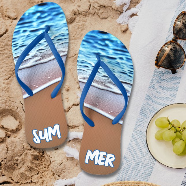 Summer Beach Vacation Thongs (Blue Summer Beach Vacation Flip Flops)