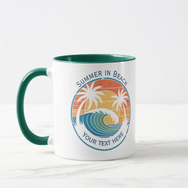 Summer Beach Vacation with Sun and Blue Ocean Wave Mug (Left)