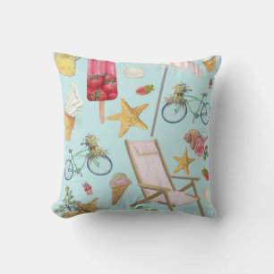 Summer Beach Vibes on Blue Cushion