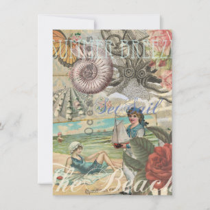 summer beach vintage octopus antique sailing invitation