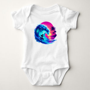 Summer Beach Watercolor PNG Vibrant Tropical Ocean Baby Bodysuit