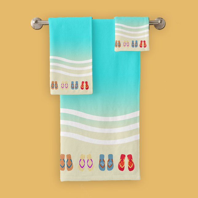 Summer Beach Waves Flip Flops Bath Towel Set (Creator Uploaded)