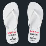 Summer Beach Wedding Modern Typography Thongs<br><div class="desc">These modern typography flip flops are a fun thank you favour for any couple who is having their wedding during the summer or a destination wedding at the beach! Personalise with the bride and groom's names and wedding date. You can keep the With Love message or create your own custom...</div>