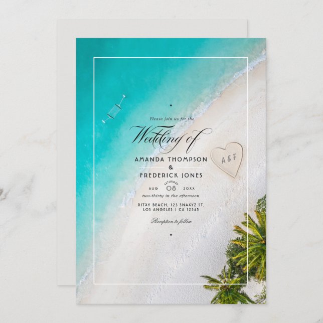 Summer Beach Wedding Monogram Invitation (Front/Back)