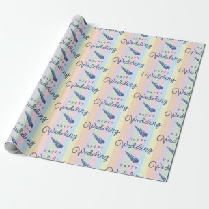 Summer Beach Wedding Ocean Seashell Rainbow Stripe Wrapping Paper