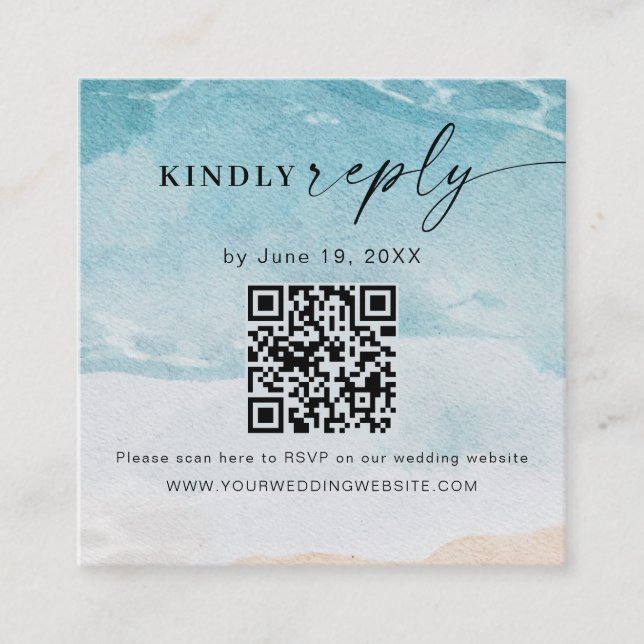 Summer Beach Wedding QR Code  RSVP Enclosure Card (Front)