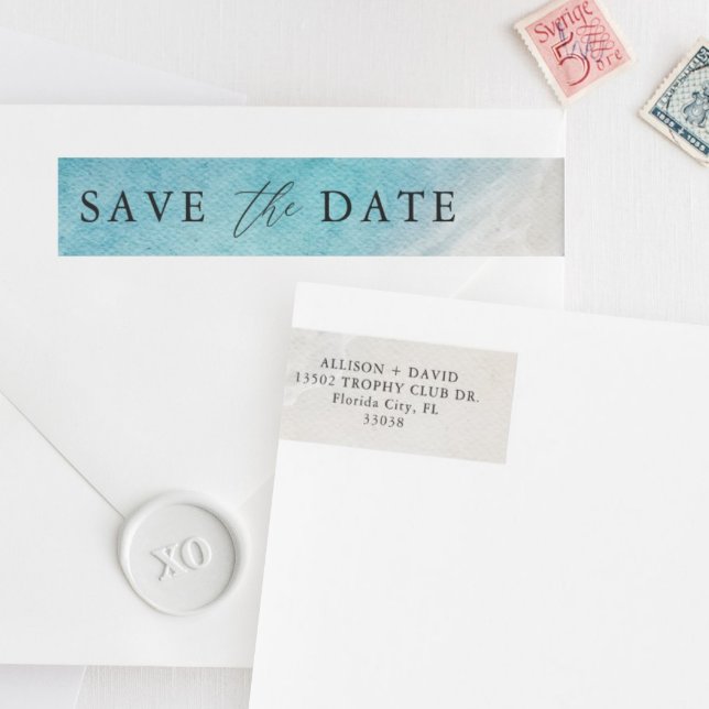 Summer Beach Wedding Save The Date Envelope Wrap Around Label (Creator Uploaded)