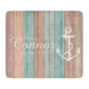 Summer Beach Wood Nautical Stripes & Anchor Cutting Board