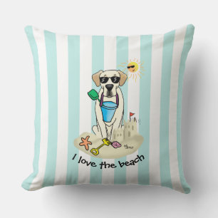 Summer Beach Yellow Lab Labrador Retriever Dog Cushion
