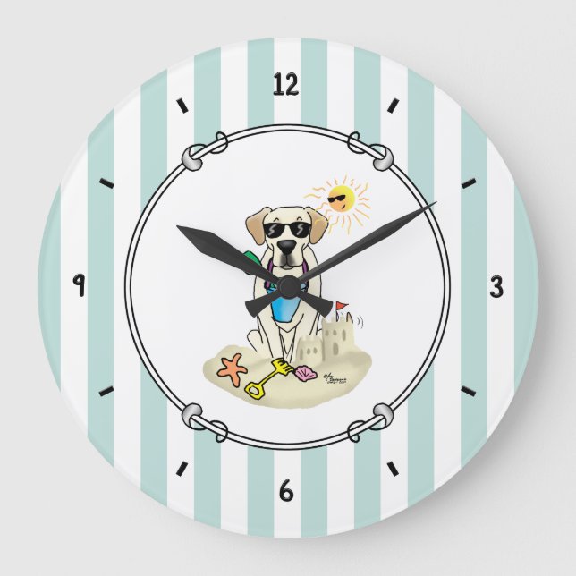 Summer Beach Yellow Labrador Retriever - Cute dog Large Clock (Front)