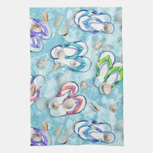 Summer Beachcomber Seashells Tea Towel