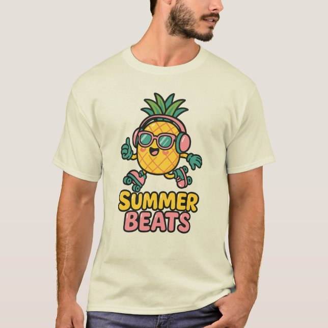 Summer Beats – Cute Pineapple with Headphones T-Shirt (Front)
