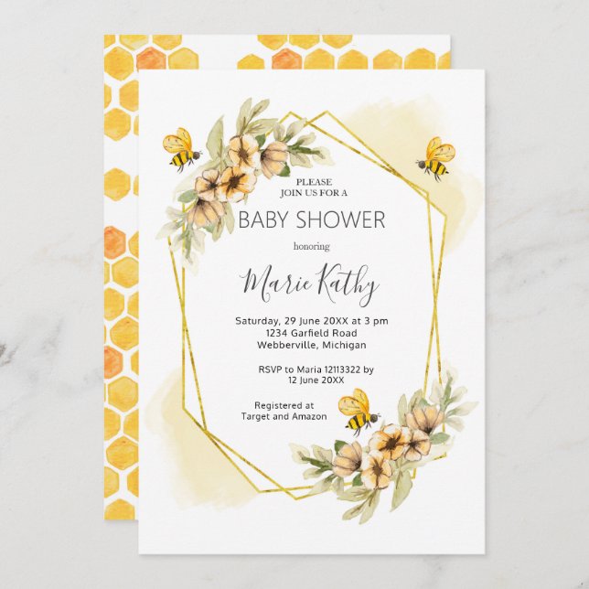 Summer Bee Baby Shower Invitation (Front/Back)
