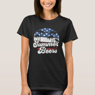 Summer Beers Retro 4th of July American Flag Beach T-Shirt