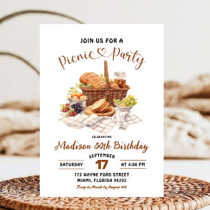 Summer Beige Earth Tone Picnic Party Birthday Invitation