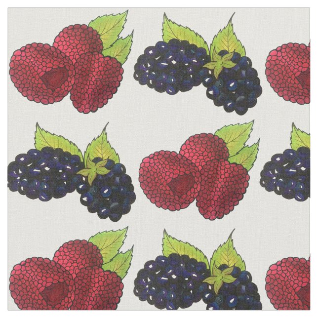 Summer Berries Raspberry Blackberry Berry Fruit Fabric (Close Up)