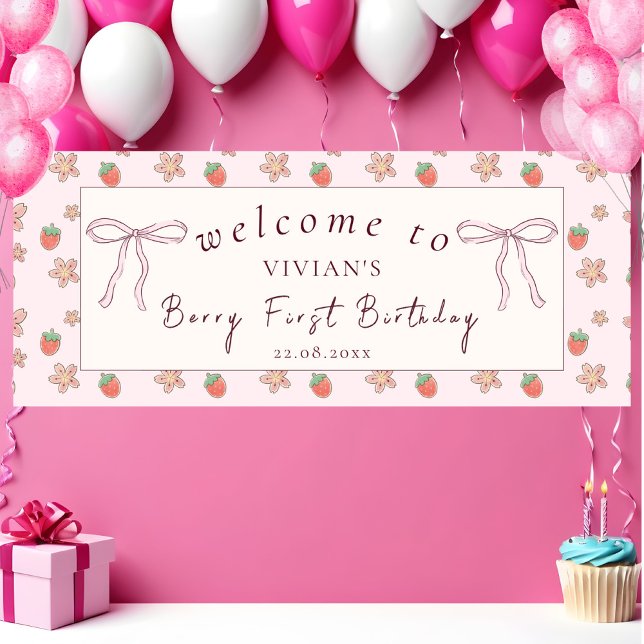 Summer Berry First Birthday Welcome Banner (Creator Uploaded)