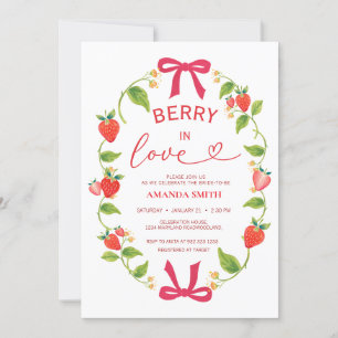 Summer Berry In Love Red Bow Bridal Shower Invitation