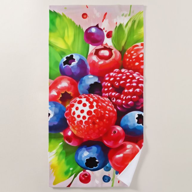 Summer Berry Splash Design Beach Towel (Front)