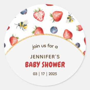 Summer Berry Sweet Watercolor Baby Shower Classic Round Sticker