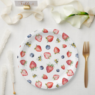 Summer Berry Sweet Watercolor Baby Shower Paper Plate