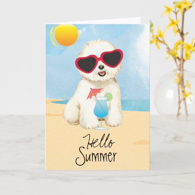 Summer Bichon Frise Card (Yellow Flower)