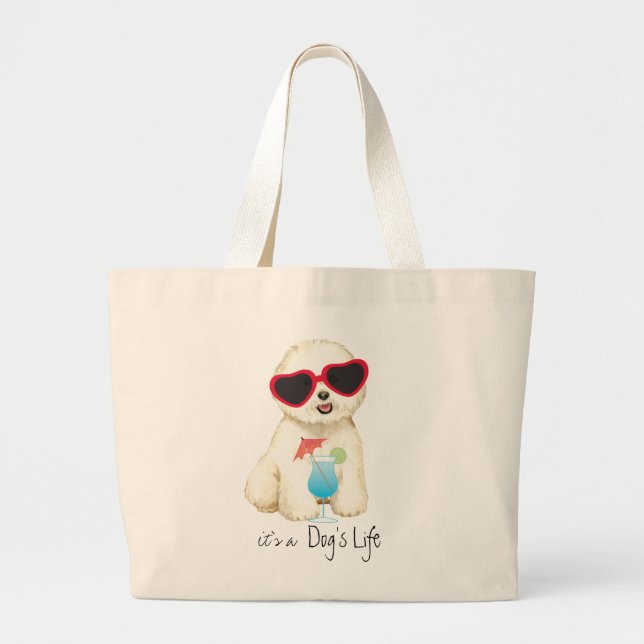 Summer Bichon Frise Large Tote Bag (Front)