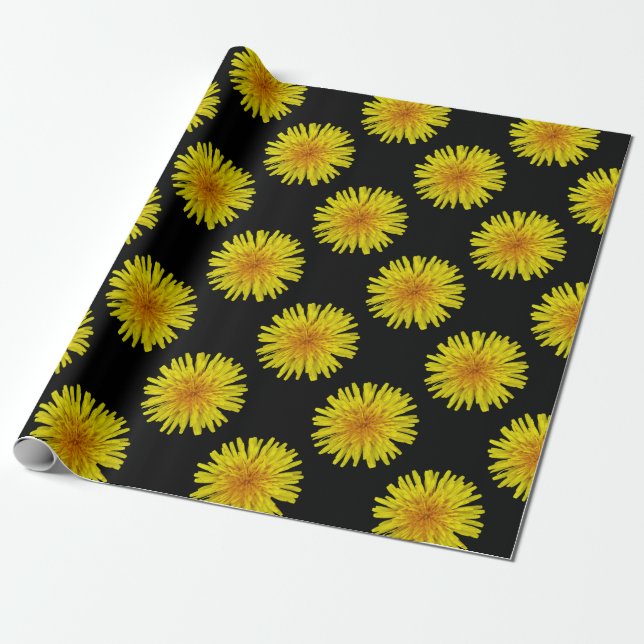 Summer Big Yellow Dandelion Flower on any Colour Wrapping Paper (Unrolled)