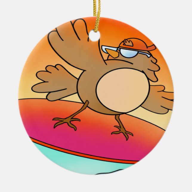 Summer Bird Surfer Ceramic Ornament (Front)