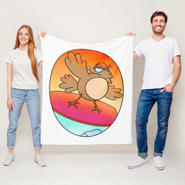 Summer Bird Surfer Fleece Blanket (In Situ)